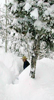 Hughes shoveling snow